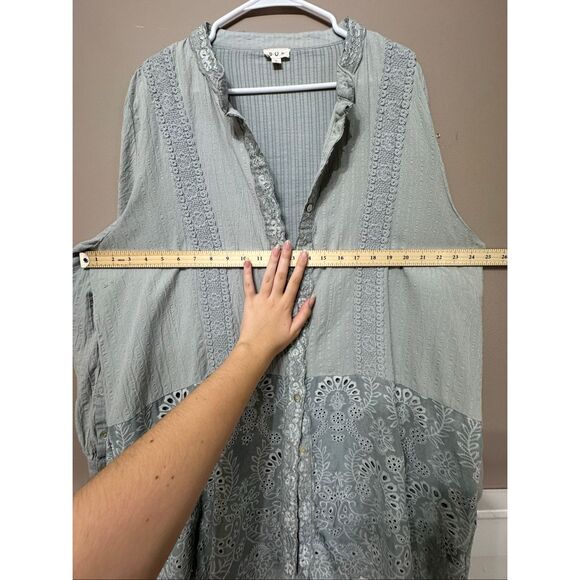 NWOT POL "See You at the Horse Range" Relaxed Fit Lace Eyelet Tunic Button Up L - Picture 8 of 12